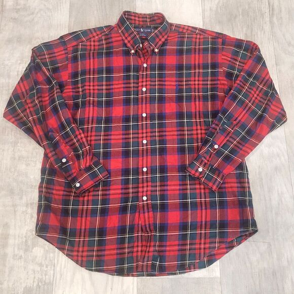 Ralph Lauren Blake Size Large Plaid Flannel Long Sleeve Button Shirt Red Blue - Picture 1 of 4